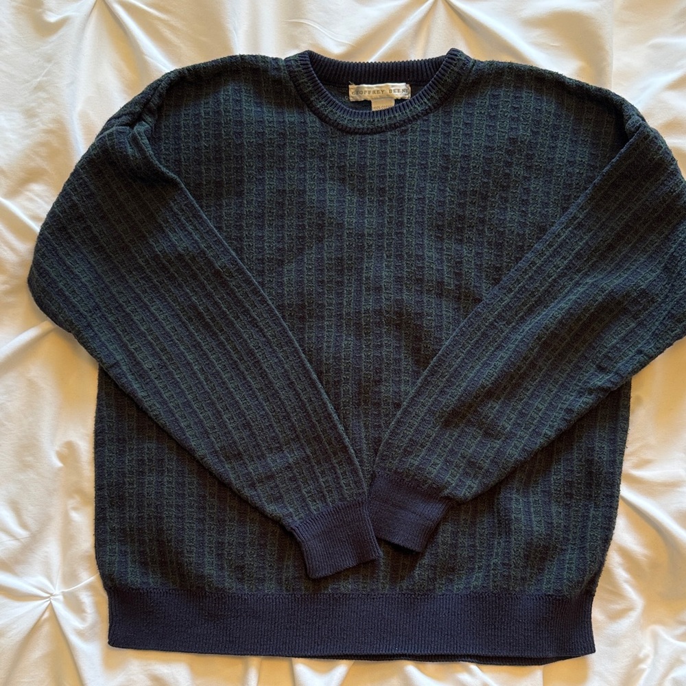 Geoffrey Beene Navy and Green Textured Crewneck Sweater
